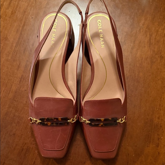 Cole Haan Shoes - Cole Haan Brown Leather Slingback Loafers with Tortoiseshell Accent